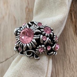 Dyrberg/Kern Passio pink Swarovski crystal flower ring 5.5